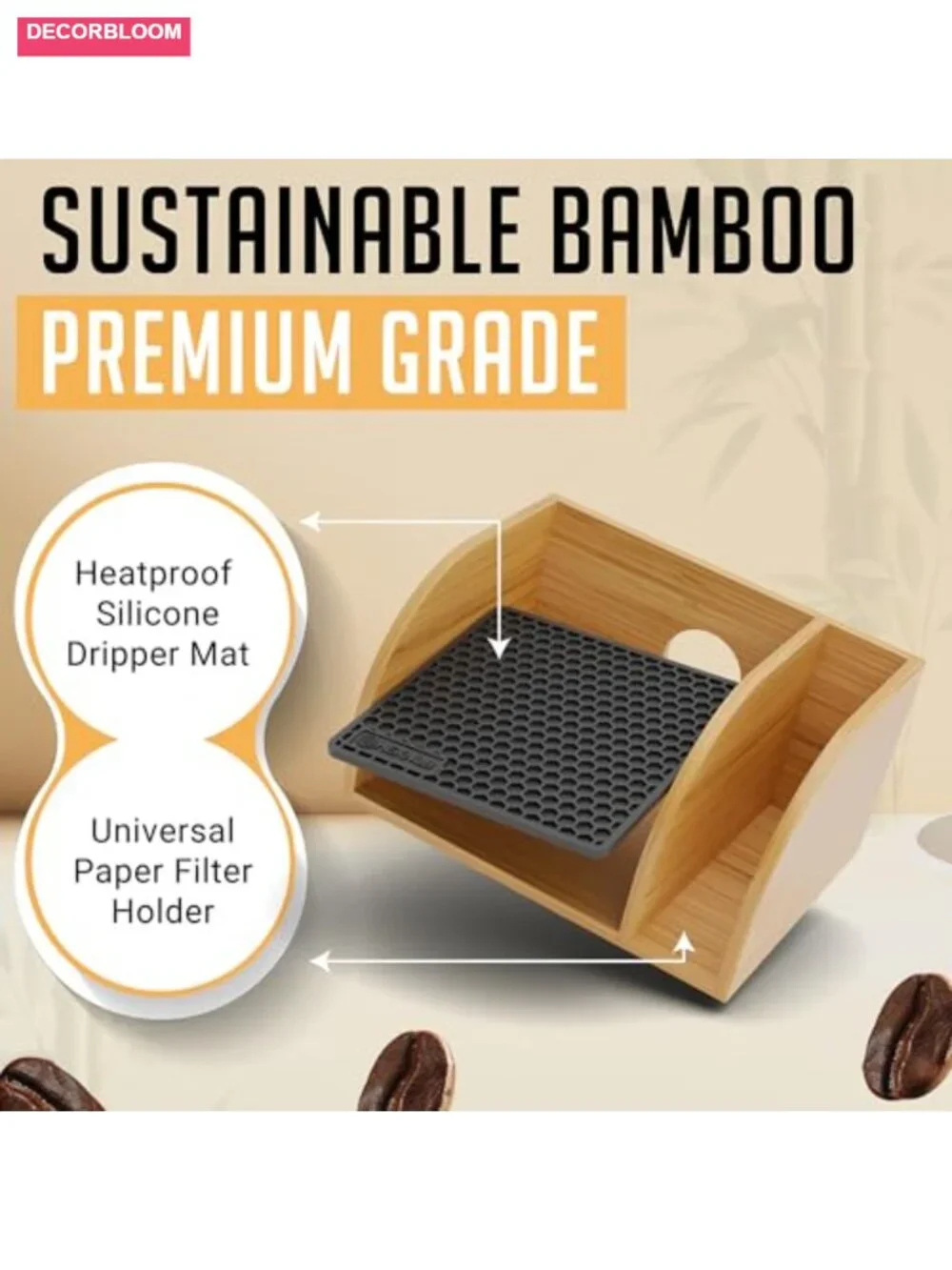 Bamboo Pour Over Coffee Caddy with Filter Holder, Compact Organizer for Chemex